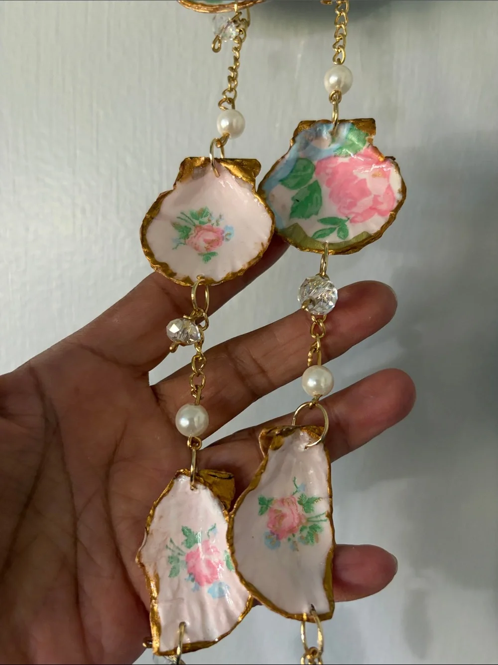 Hand Crafted Pink & Blue Painted Shell Wall Hanging